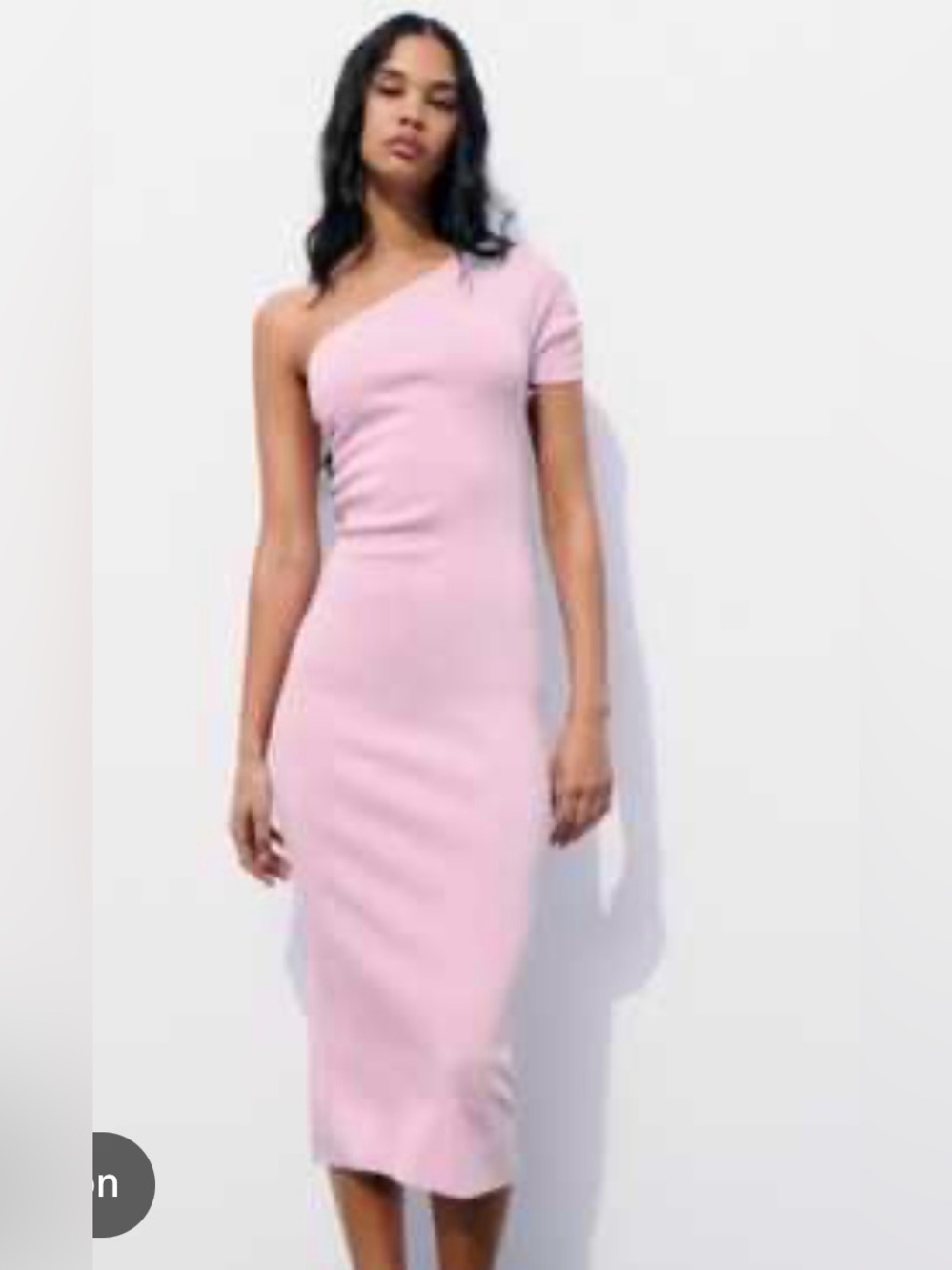 Zara Women’s Pink One Shoulder Rib Knit Midi Dress Size Large Bodycon Stretch
